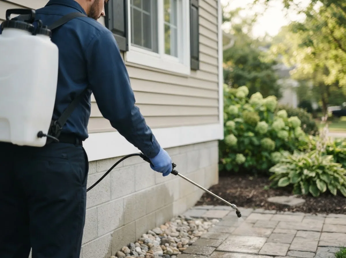 Pest control technician inspecting a home in Herndon, WV